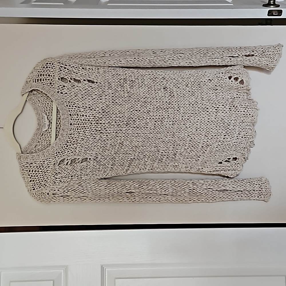 MOON RIVER Crotchet Open Knit Sweater, Cut-out Details- Tan, Small- Like New!!!
